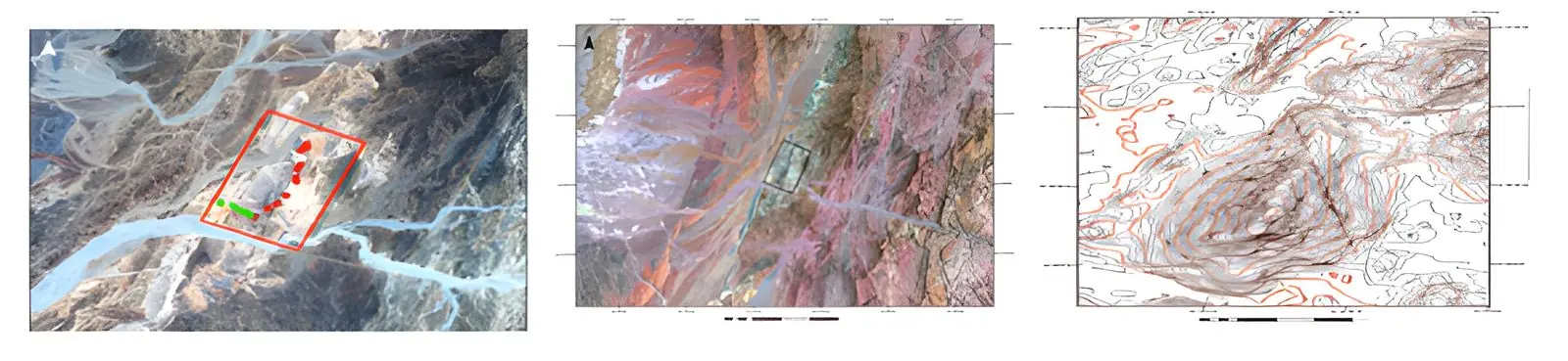 Satellite imagery and topographic contour map of a concession area
